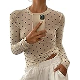 Naileksi Women Polka Dot Sheer See Through Mesh Top Long Sleeve Crew Neck Slim Fit Causal T Shirt Sexy Fall Layering Top