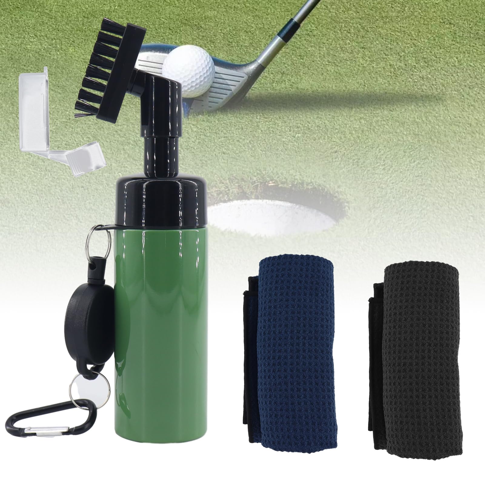 OSLEN Golf Club Cleaner Brush Groove Cleaning Brush with Bristles Head, Carabiners, 2pcs Microfiber Golf Towel Golf Club Brush Cleaning kit Golf Accessories for Men Women