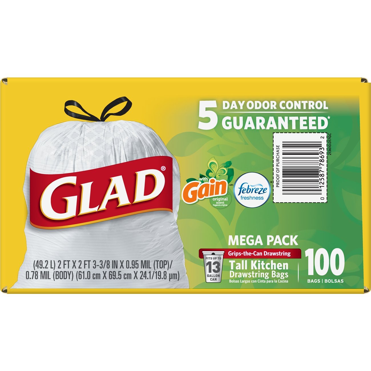 Glad OdorShield Tall Kitchen Drawstring Trash Bags - Gain Original Febreze Freshness - 13 Gallon - 100 Count - Image 8