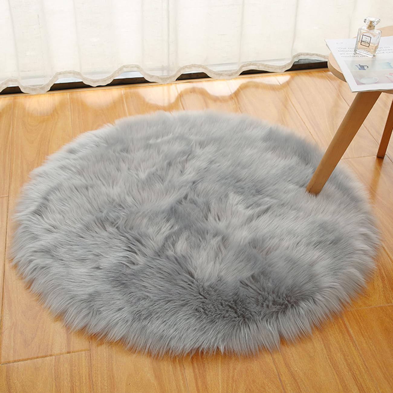 DQMEN Carpets Soft Artificial Sheepskin Faux Fleece Chair Cover Seat Pad Soft Fluffy Shaggy Area Rugs For Living Room Sheepskin Style Rug (gray, 60 X 60 CM)