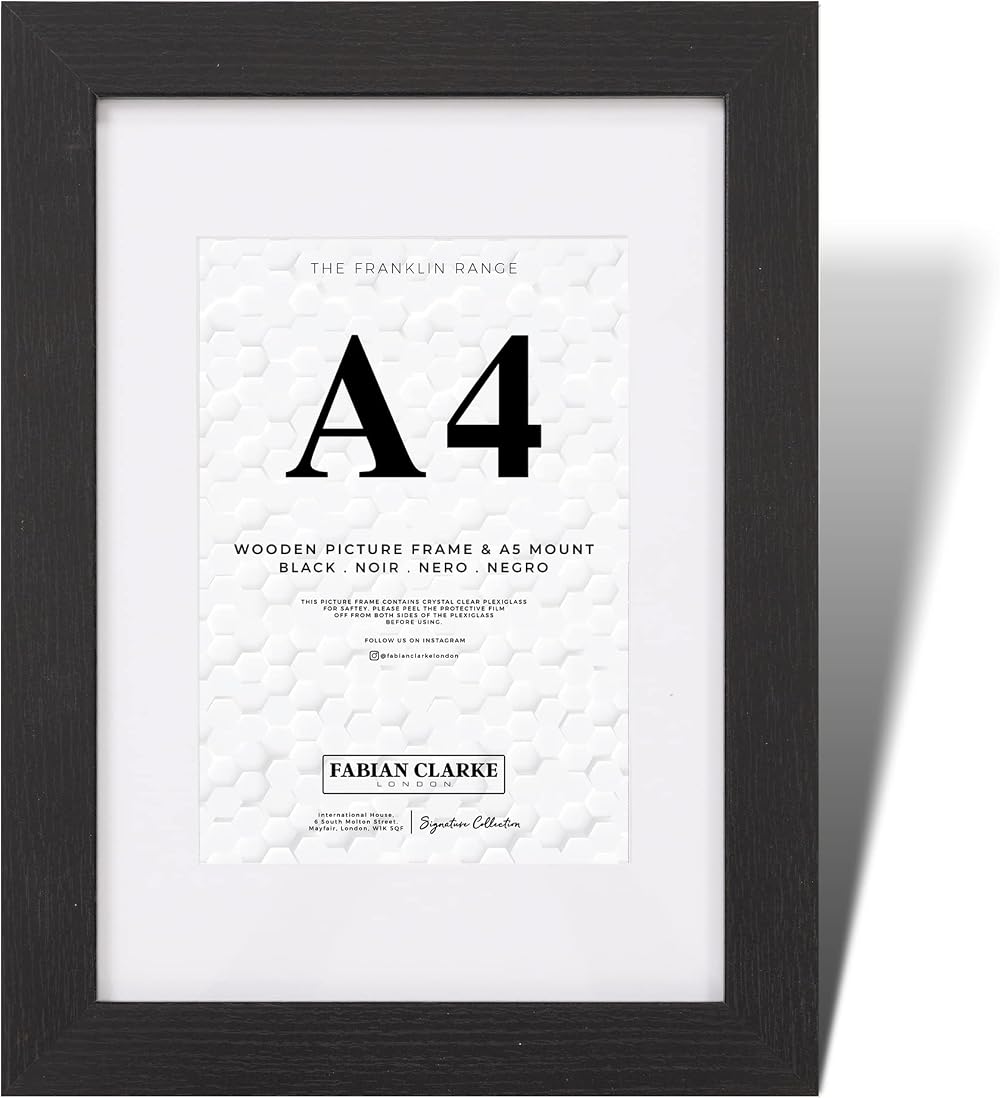 Fabian Clarke London A4 Black Wooden Picture Frame with White Mount