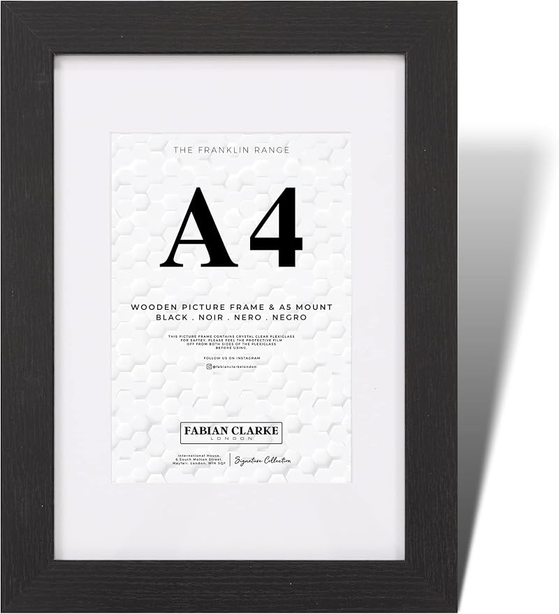 Fabian Clarke London A4 Black Wooden Picture Frame with White Mount