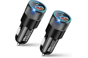 2-Pack Car Charger, 38W Dual Ports USB-C+USB-A Car Charger Adapter 12V USB C Fast Charging Cigarette Lighter Adapter for iPho