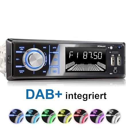 XOMAX XM-RD267 Autoradio mit DAB+ Tuner und Antenne I Handy Aufladen über 2. USB Anschluss I Bluetooth Freisprecheinrichtung 