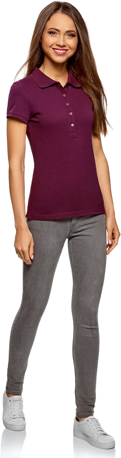 Gr 8300N Violett L Farbe oodji Ultra Damen Pique-Poloshirt Basic