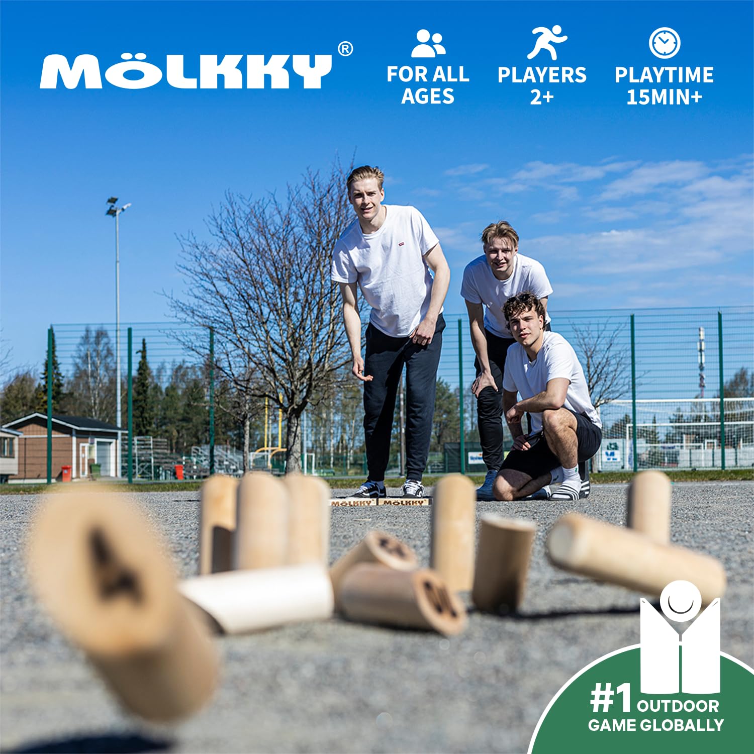 Mölkky Original - Wooden Throwing Games for Outdoor, Yard, Garden, Picnic, Beach, Leisure, Party - Birch Wood 12 Skittles, 1 Stick, Molkky Yard Game Set for Family, Groups, 2+ Players, 6+ Age