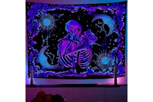 Jation Tapestry UV Light Reactive Skull Kiss Gothic Wall Hanging Art for Home Headboard Bedroom Living Room Dorm Decor in 150