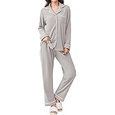 Ekouaer Women's Fleece Pajama Sets Long Sleeve Button Down Two-piece Sleepwear Soft Lounge Set