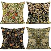 BREASOME Maximalist Pillow Covers Set of 4 Vintage Botanical Prints 18x18 Inch Cushion Cases Baroque Textured Linen Pillowcase