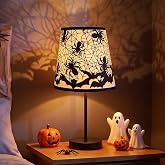 VIHOSE Halloween Lamps Table Decorations, 10.6x3.9 Inch | Spider Web Bat Gothic Lamp, Halloween Home Bedroom Decor, LED Night Light Lamps for Nightstand, with USB Switch Cable