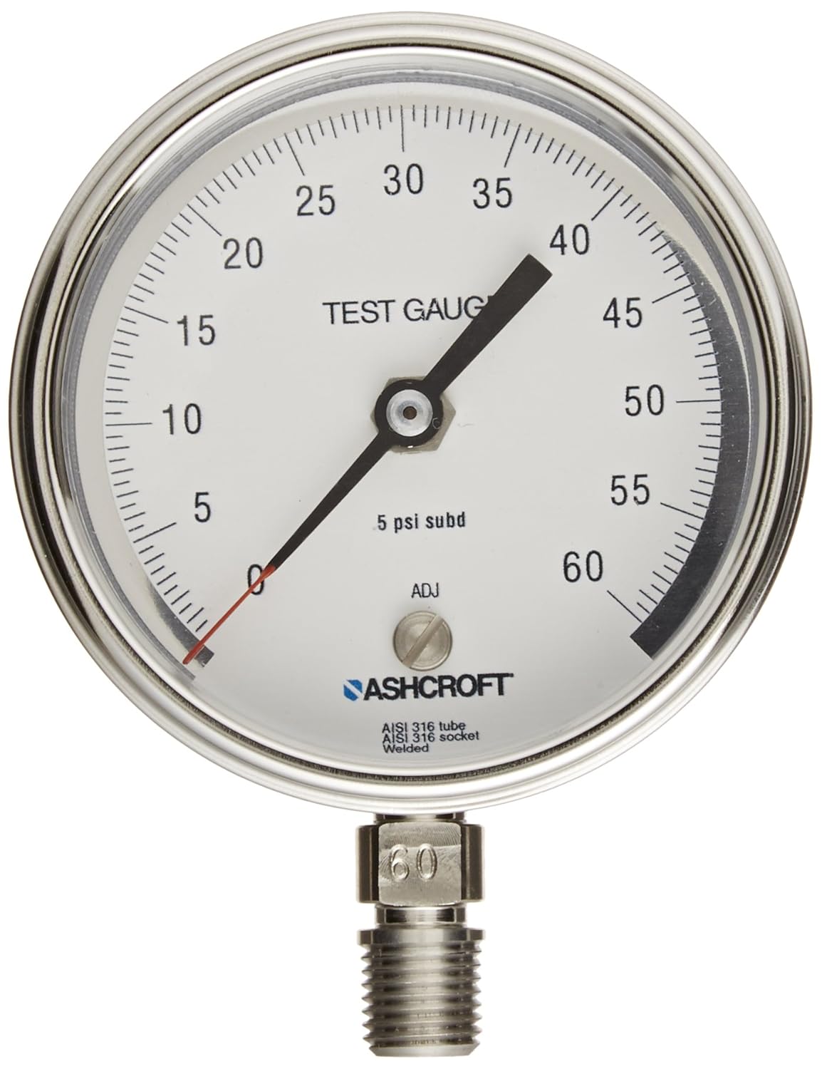Ashcroft Type 1084 Stainless Steel Pocket Test Gauge with Bourdon Tube