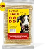 HOWLERS Natural 13cm Pack of 100 Dog Chew Rawhide Twists view 1