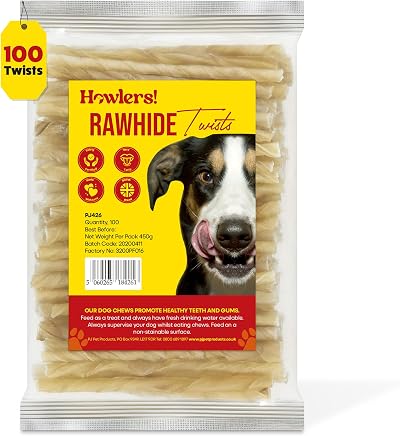 HOWLERS Natural 13cm Pack of 100 Dog Chew Rawhide Twists