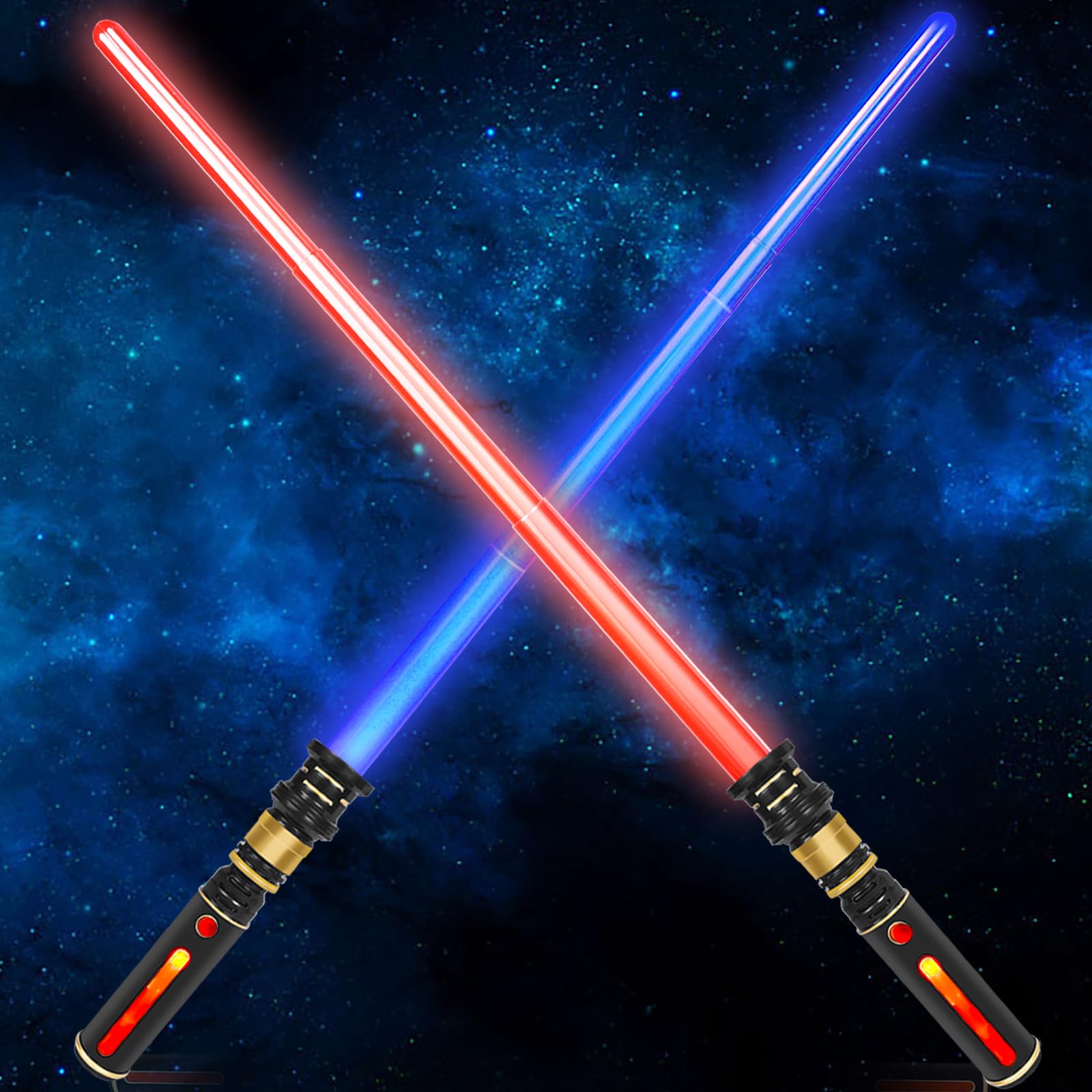 Photo 1 of cotteau 2 Packs 2 Colors Light up Saber,The Lighting Handle FX Sound Has a Special Effect, Light up Swords for Kids Halloween Birthday Gifts Cosplay Galaxy War Fighters and Warriors