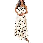 Women Boho Floral Maxi Dress Spaghetti Strap Smocked Back Flowy Dress Sleeveless Aline Long Sundress
