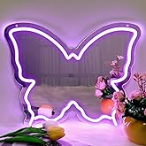 Butterfly Neon Sign Mirror, LED Neon Signs for Wall Decor, 15.7'' x 12'' Dimmable Neon Light for Teen Girls & Kids Birthday Party Gift, Neon Sign for Bedroom Decor, Wall Mirror, USB Powered (Purple)