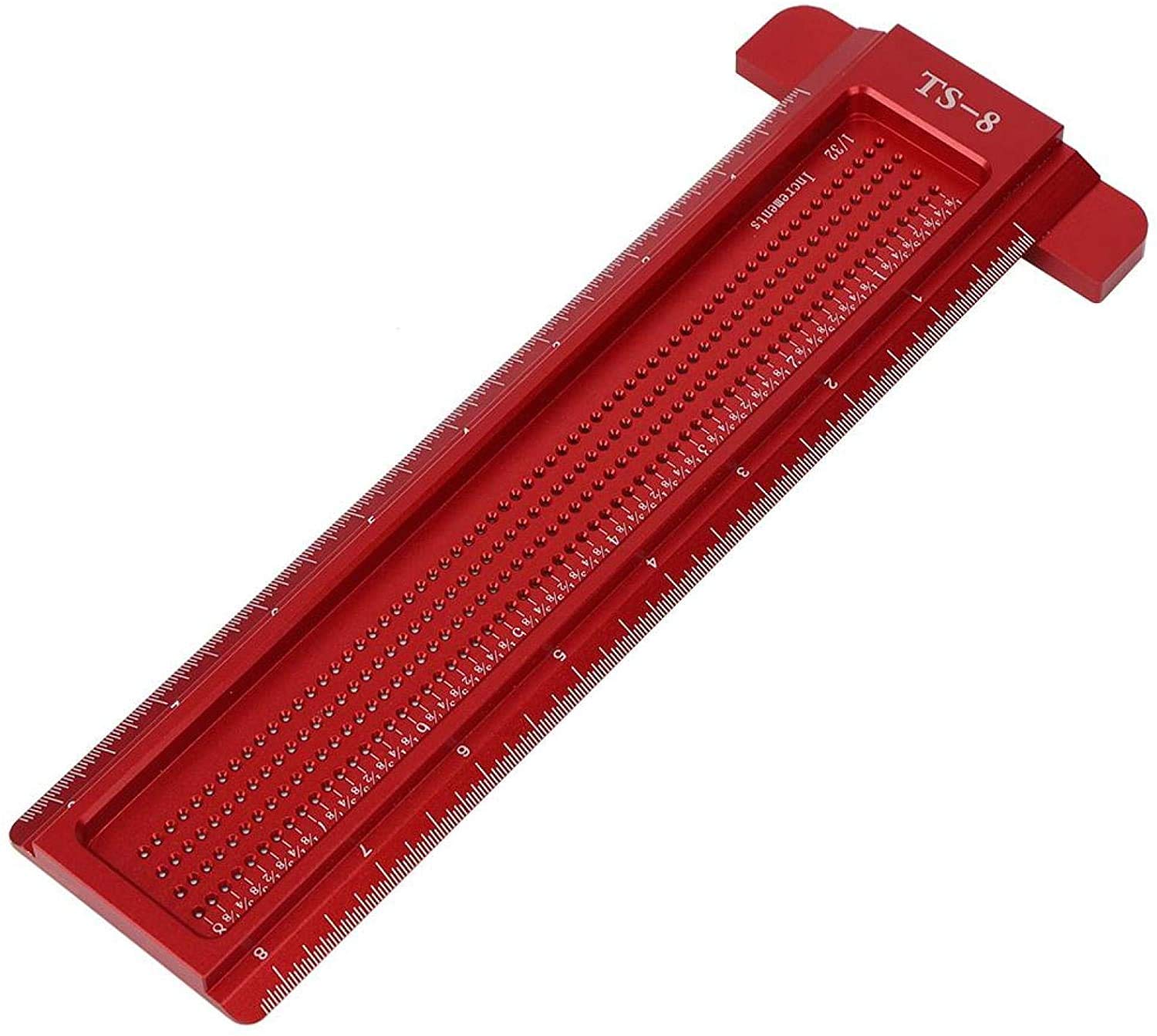 Woodworking Ruler,TS-8 Woodworking Hole Ruler Aluminum T-Shaped Measuring Tool,Aluminum Alloy Ultimate Marking Template Tool (Red)