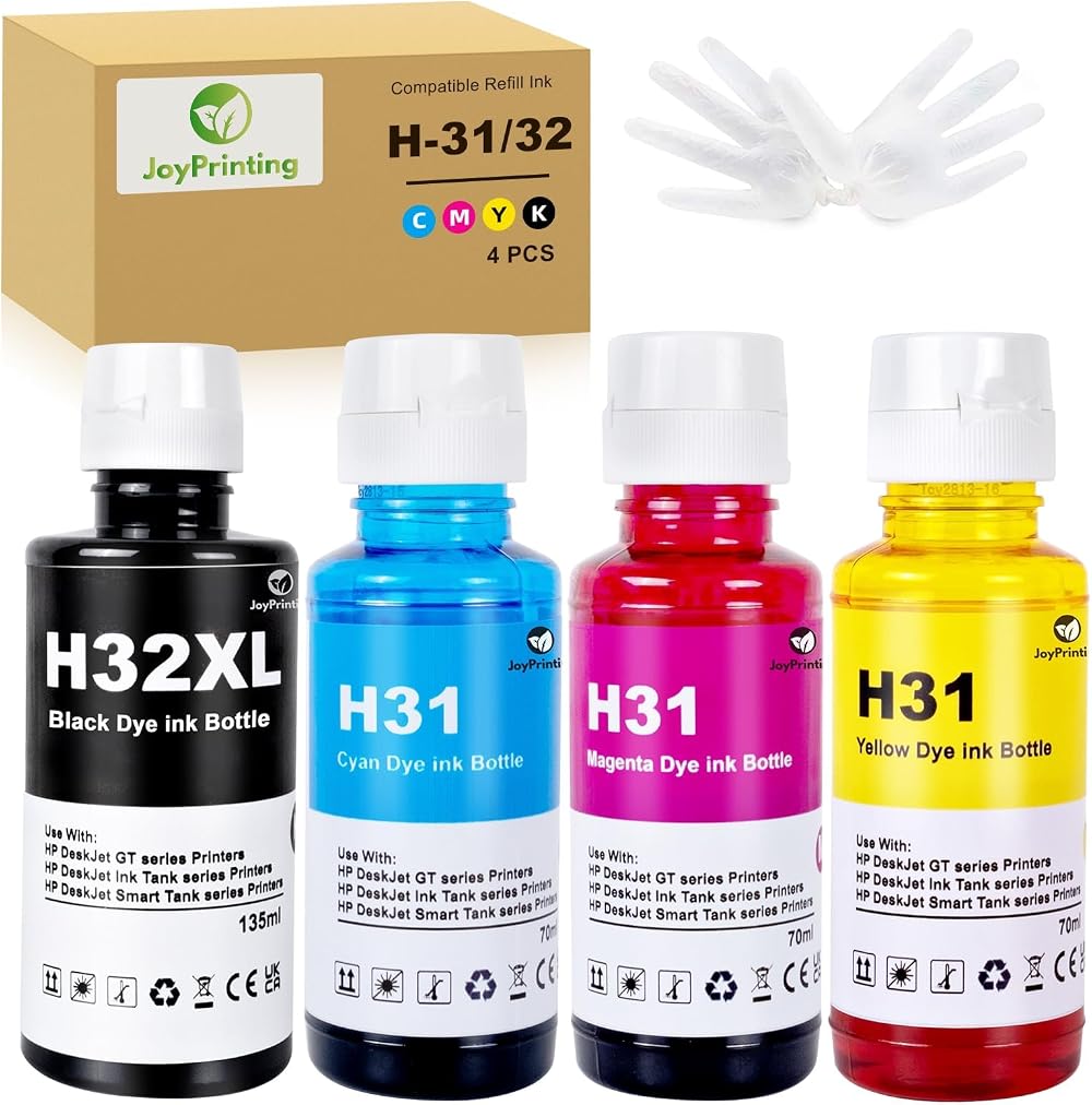 JoyPrinting 31 32XL Ink Bottle Set for HP Smart Tank Plus 5000 5101 7301 7550