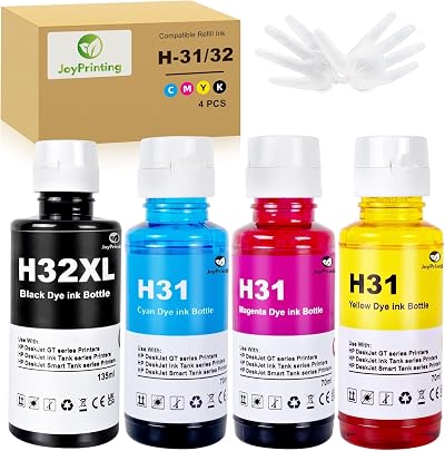 JoyPrinting 31 32XL Ink Bottle Set for HP Smart Tank Plus 5000 5101 7301 7550