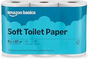 �鶹�� Basics 2-Ply Soft Toilet Paper, 6 Rolls, 350 Sheets per Roll, Equivalent to 37 Regular Rolls, Septic Safe