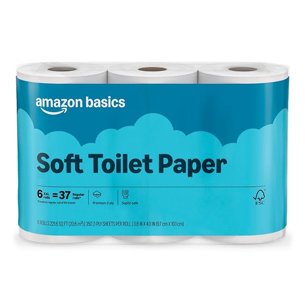AMAZON BASICS 2-PLY SOFT TOILET PAPER, 6 ROLLS,...