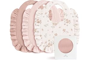 Konssy Muslin Baby Bibs for Girls – Soft 100% Cotton Drool Bibs, Ruffle Trim for Newborns & Toddlers 0-36 Months 3-Pack