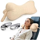 RoamReady Neck & Cervical Pillows, Dog Bone Shaped Neck Pillow with Fixed Rope & Have Loops on End, for Chiropractic Lumbar Spine, for Car Bus Truck Driving Travel Comfort Head Rest Support,Yellow