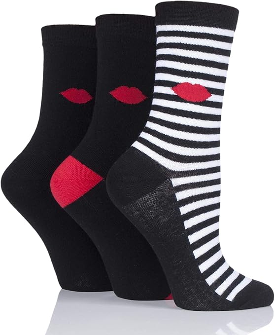 LuLu Guinness Women Kisses Cotton Socks Pack of 3 Horizontal 48