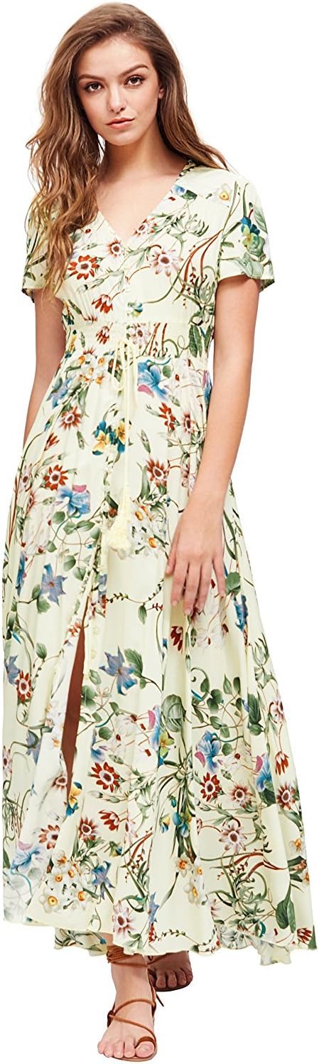 women's button up split floral print flowy party maxi dress Milumia Womens ED-041