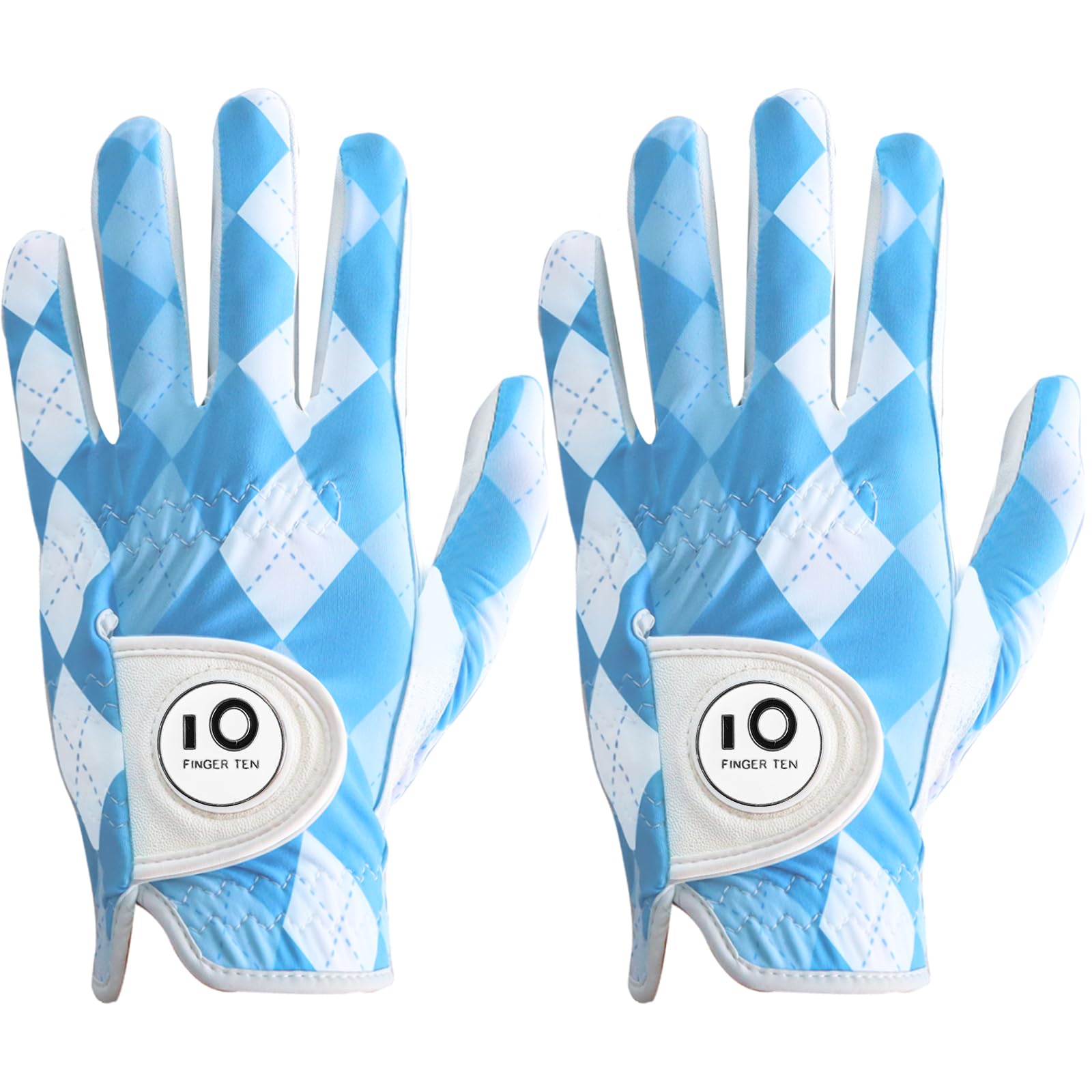 FINGER TEN Golf Gloves Men Left Hand Leather With Ball Marker Printed Grip Value 2 Pack, Mens Golf Glove All Weather Durable Weathersof (X/Large, Worn on Left Hand- Lattice) — image 1