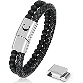 Aospkle Initial Letter Leather Bracelet for Men, Black Alphabet Leather Bracelet with Clasp, to My Man Bracelet Jewelry Gifts for Dad Husband Brother Boyfriend Son Grandpa C