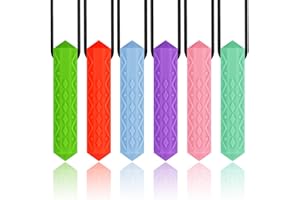 KALOVIN Chewy Necklaces for Sensory Kids, 6 Packs Silicone Pendant Oral Motor Aids Teething Necklace for Aggressive Chewers with Autism, ADHD, SPD, or Special Need (6 Packs)