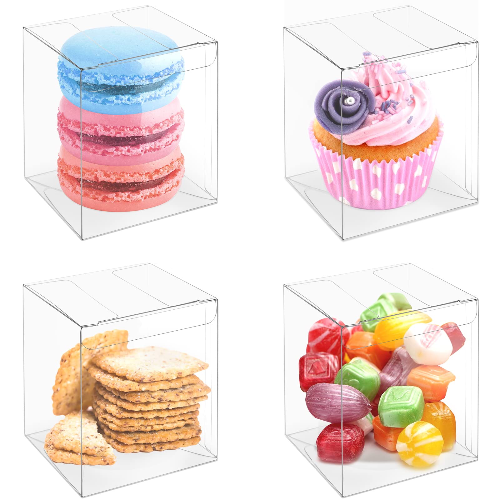 Photo 1 of 2.25x2.25x3 Inches Small Favor Boxes, Clear Boxes for Macaron, Small Transparent Wedding Baby Shower Birthday Party Favor Boxes, 3 Macaron Box - 25 Pack