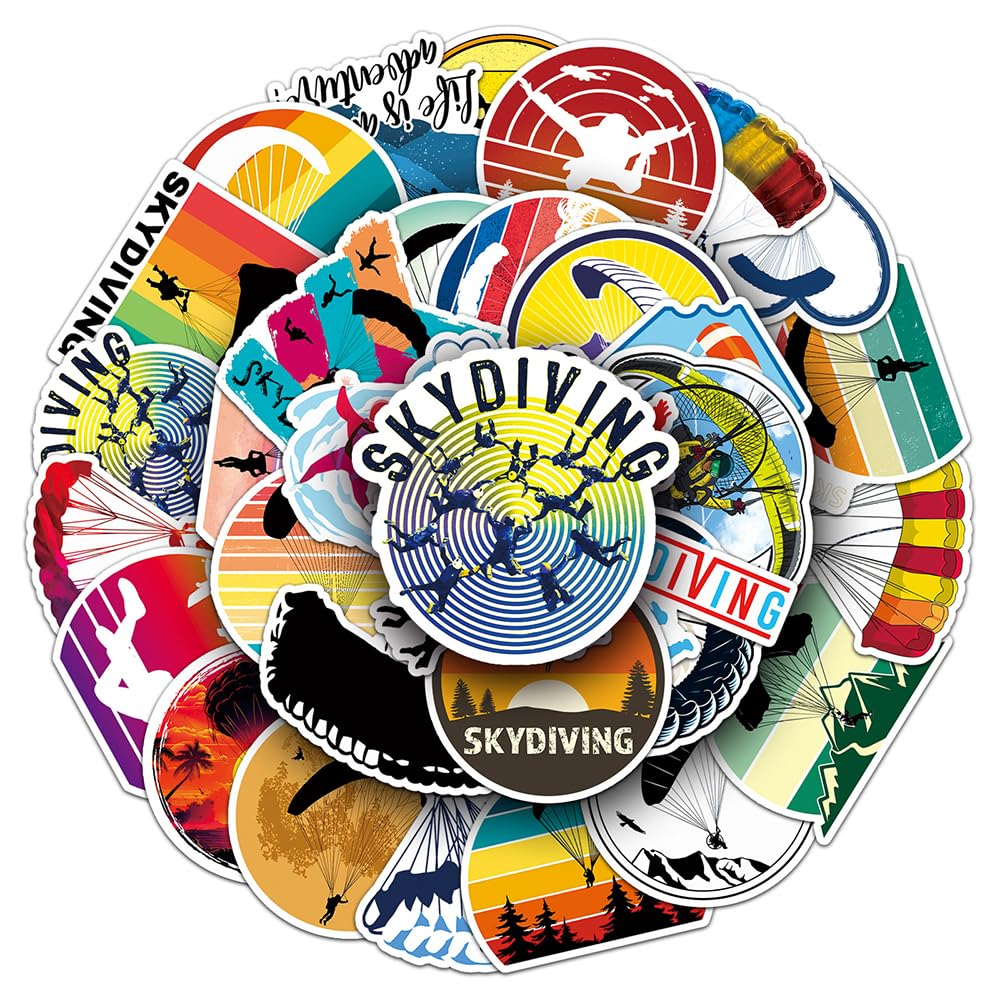 Retro Skydiving Vinyl Stickers, 50 PCS Waterproof Sports Decals for Laptops, Scrapbooking, Journals, Notebooks, Water Bottles, Suitcases, Phones & DIY Decor