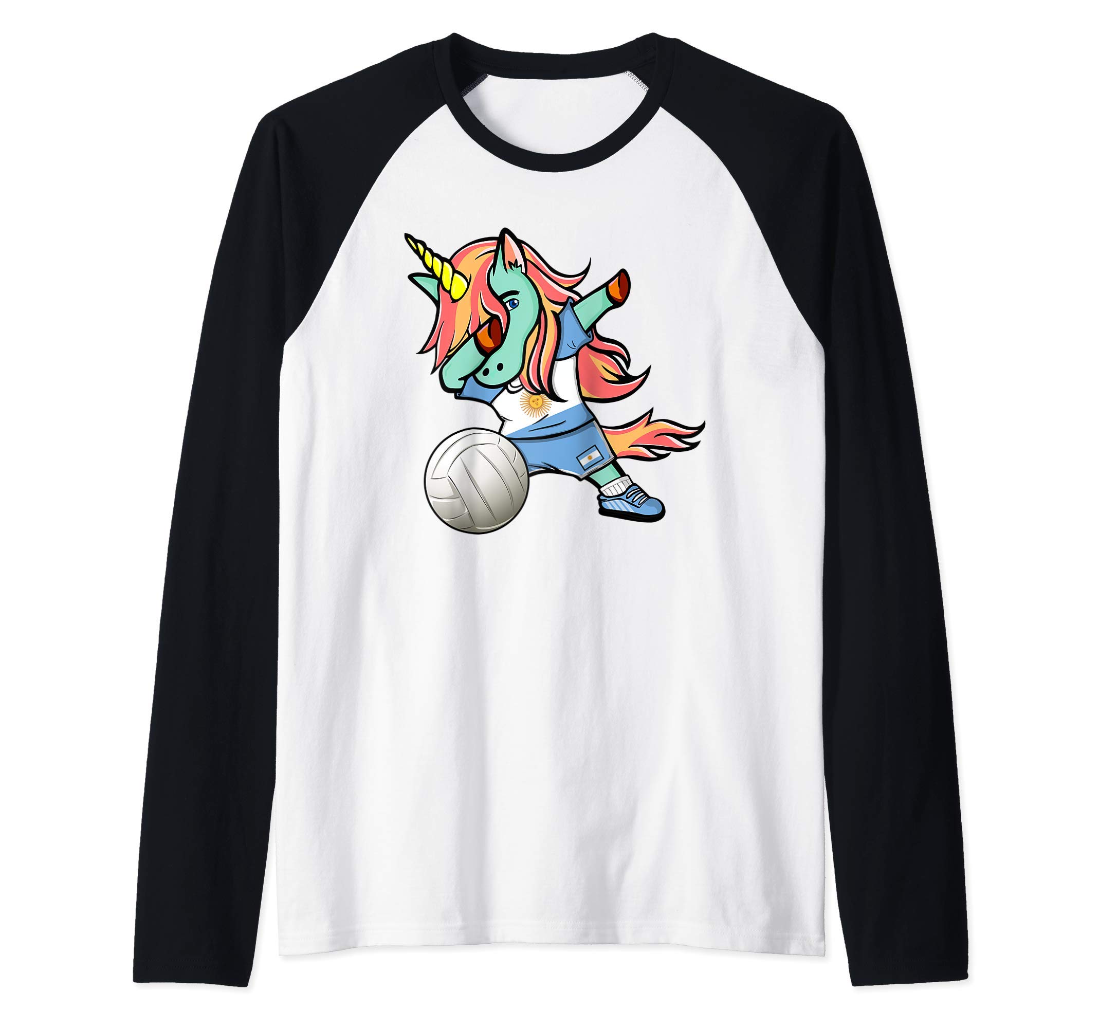 Unicorn Argentina Volleyball Lovers Jersey Argentinian Flag Raglan Baseball Tee