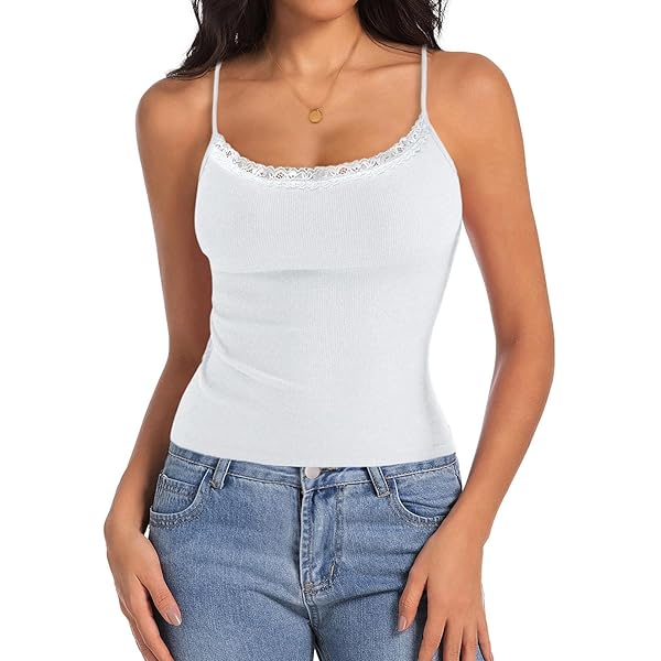 Y2k Lace Cami Tank Tops for Women Sexy Lace Trim Spaghetti
