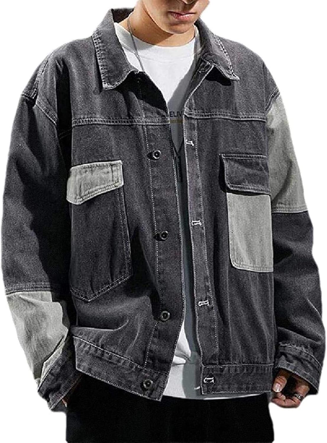 Amazon.com: WangHuaTai Men Button Up Color Block Patch Casual Loose Fit