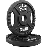 Signature Fitness Olympic 2-Inch Cast Iron Plate Weight Plate for Strength Training and Weightlifting, Style #2, 25LB Pair