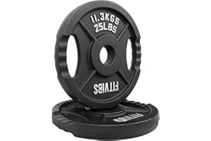 SIGNATURE FITNESS Fitvids Olympic 2-Inch Cast Iron Plate Weight Plate for Strength Training and Weightlifting, Two Hole Style, 25LB Pair