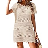 BreathSunny Womens Crochet Knit Swimsuit Coverup Beach Dress Summer 2026 Boat Neck Cap Sleeve Wave Trim Bathing Suit Cover Up