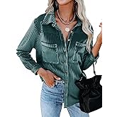 Cicy Bell Womens Velvet Button Down Shirt Casual Long Sleeve V Neck Collared Tops Fall Shacket Jacket with Pockets
