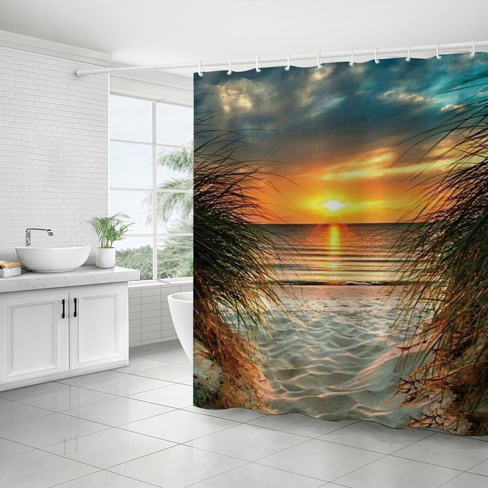 FAIRYGATE Shower Curtains for Garden Shower Curtain Mould Proof Resistant Water Repellant Fabric Polyester with 12 Plastic Hooks Bathroom Curtains B8805