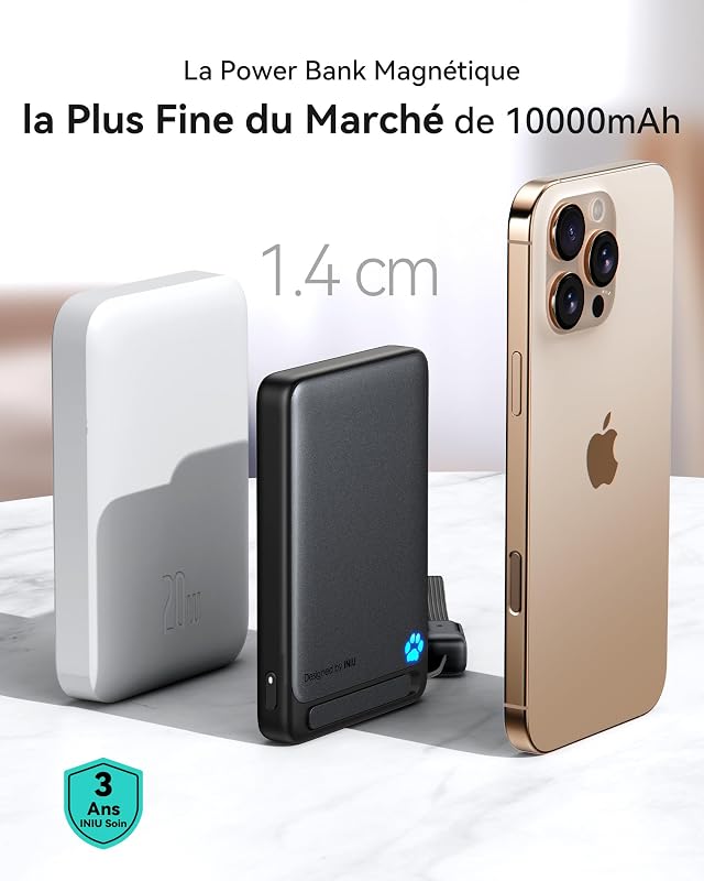 pour MagSafe Qi2 15W Batterie Externe, Ultra-Fine 10000mAh Power Bank