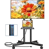 Rfiver Mobile TV Cart Rolling Stand with Power Outlet for 32-75 Inch Screens, Height Adjustable Portable Mount on Wheels, Out