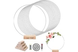 BIHAIT 10PCS 12Inch Metal Floral Hoop Centerpiece Table Decorations, Metal Wreath Ring with 10 PCS Place Card Holders, Silver Craft Hoop Rings for DIY Wedding Decorations, and Dream Catchers（Silver）