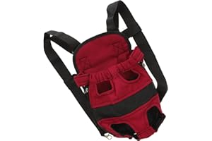BUGUUYO PET Carrier Backpack Adjustable Strap Cat Dog Carrier Travel Bag Elastic Neck Wrap for Support Legs Out Red L