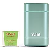 Wild - Refillable Deodorant Starter Kit with Aqua Case and Pink Grapefruit & Lime Scented Refill 1.4oz - Aluminum Free - Long Lasting Protection - Vegan