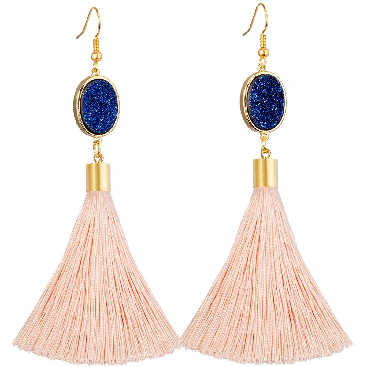 mookaitedecor Pale Pink Tassel Drop Earrings for Women, Long Dangle Hook Fringe Earrings Fashion Jewellery with Plastic Bead/Titanium Coated Crystal