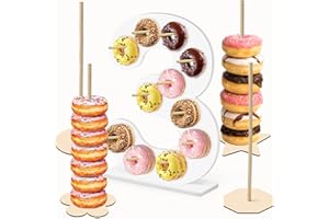 soleim 5 Pcs Donut Stand Set, Doughnut Party Supplies Include 1 Pc Digit Donut Wall Display Stand, 4 Pcs Doughnut Wall,for Birthday, Wedding, Baby Shower, Party (White number 3)