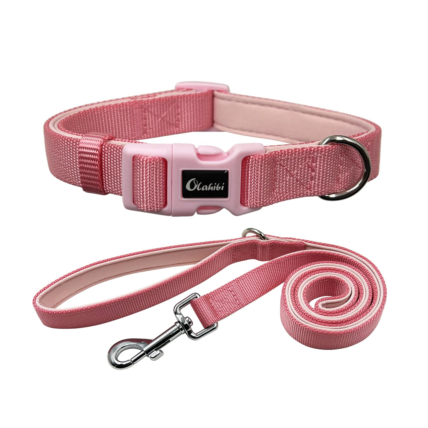Olahibi Dog Collar Leash Set, Durable Nylon Webbing with Soft Neoprene Padding, for Small Dogs(S, Light Pink) — image 1